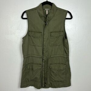 Knox Rose Green Button Up Longline Utility Vest With Pockets Size M